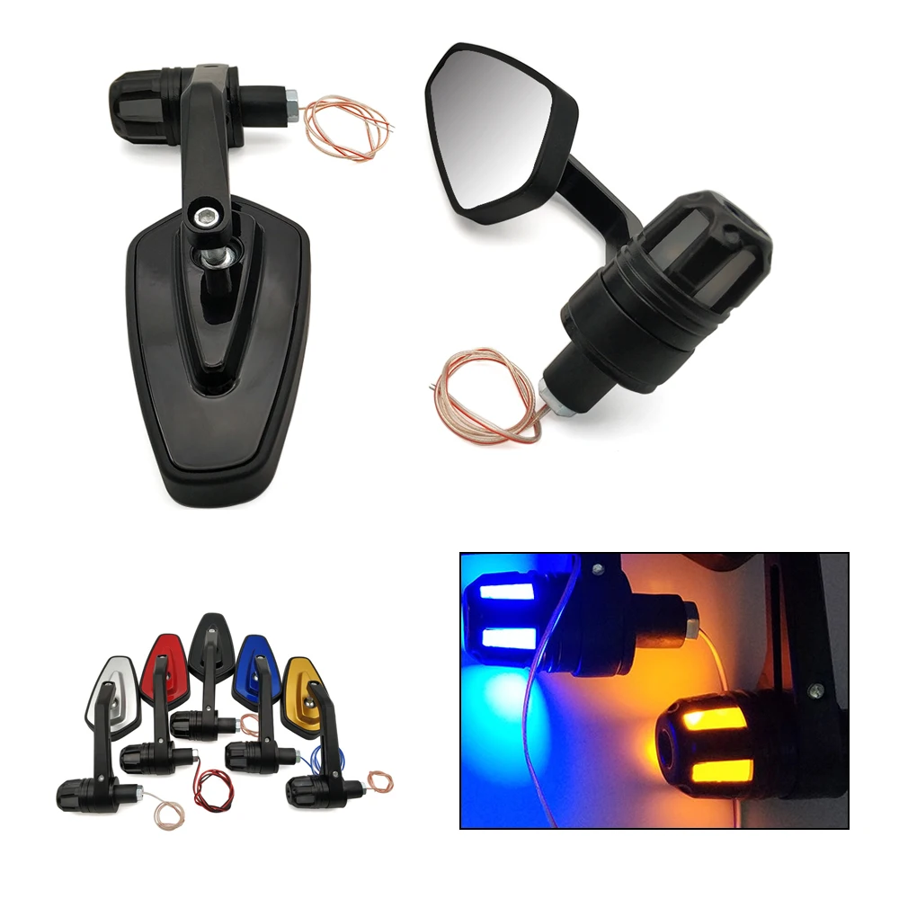Мотоцикл боковое зеркало светодиодный рукоятка конец зеркала сигнала поворота
