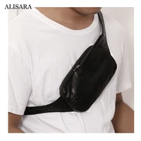 alisara mens chest bag first layer sheepskin leather top quality male fashion small cell phone handbag mini storage waist bags