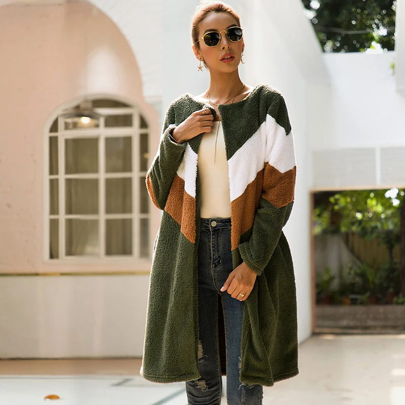 Только плюс женский зимний Кардиган шерстяное пальто мода лоскутное в полоску