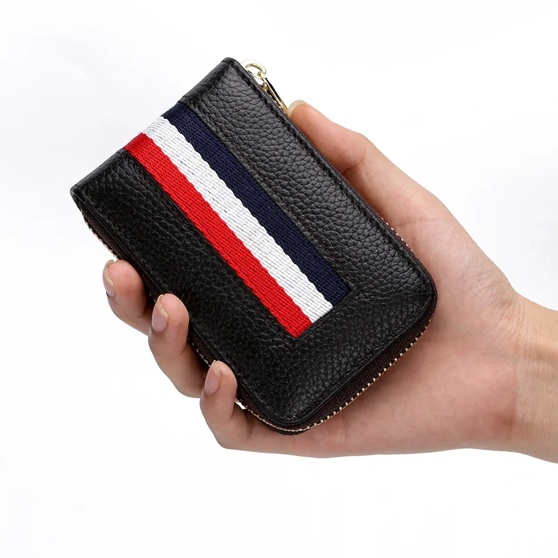 genuine leather card holder female male wallet for cards business credit card case patchwork id cardholder unisex zip purse rfid free global shipping