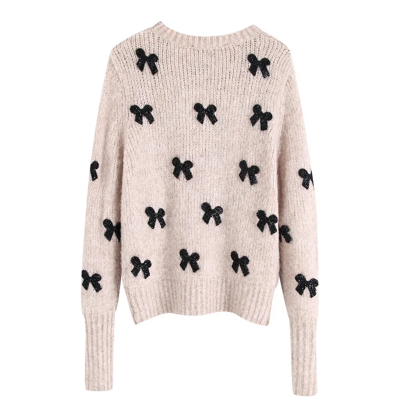 Preppy Girl Pullovers Autumn 2019 New Fashion Black Bow Decoration O-Neck Long Sleeve Tops Christmas Clothing Gift Women Sweater | Женская