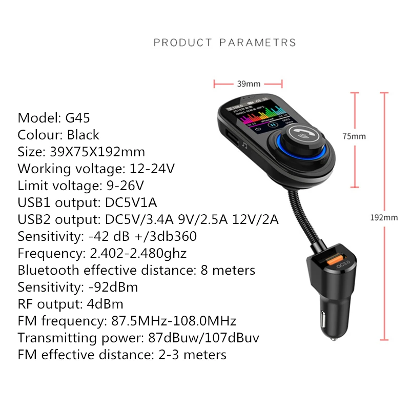 Автомобильный комплект громкой связи Bluetooth 5 0 приемник FM передатчик зарядное
