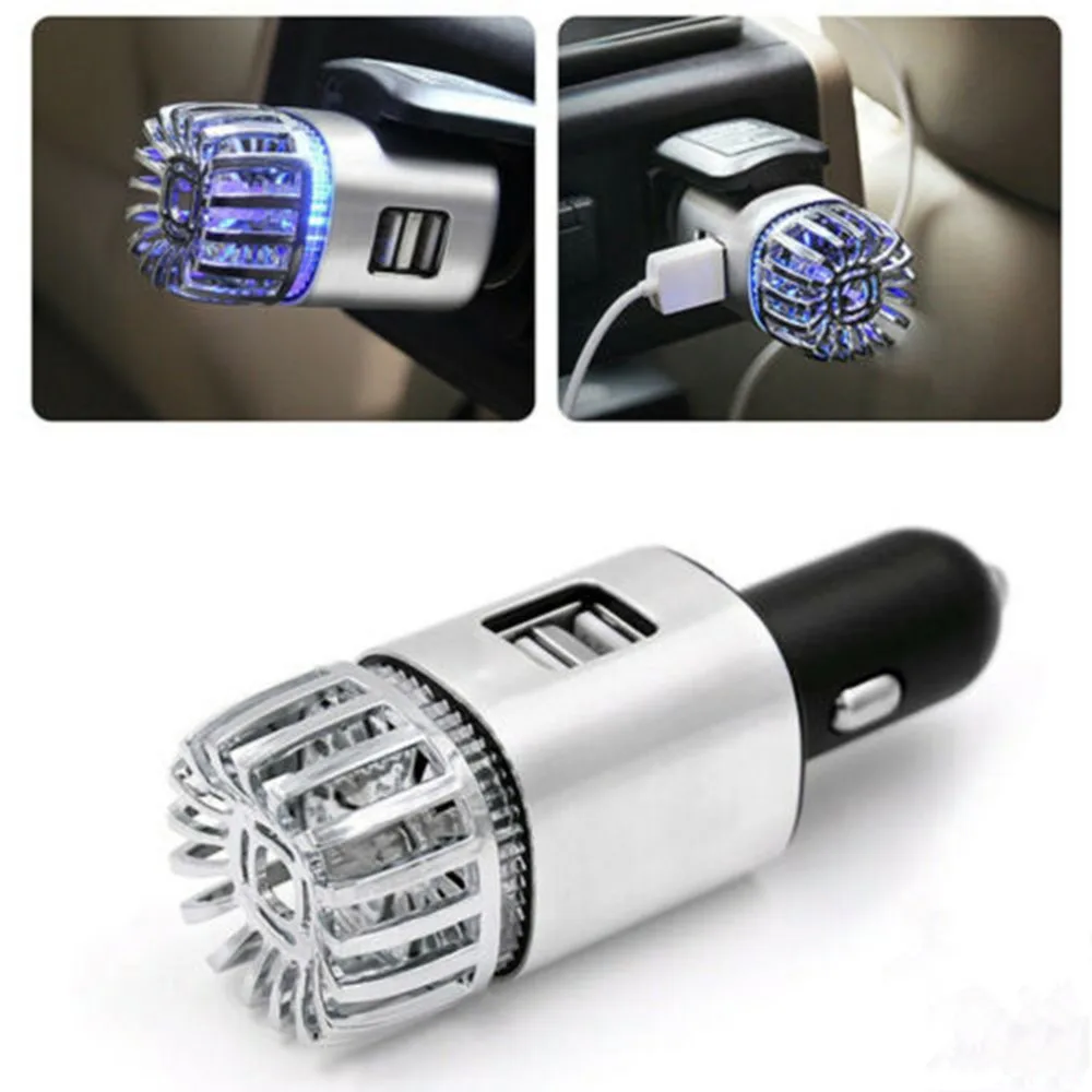 

New 2 In 1 Dual Usb Ionic Car Air Purifier 12v Plug-in Ionic Car Deodorizer Remove Smoke Pet Odors Eliminator For Car Air Fresh