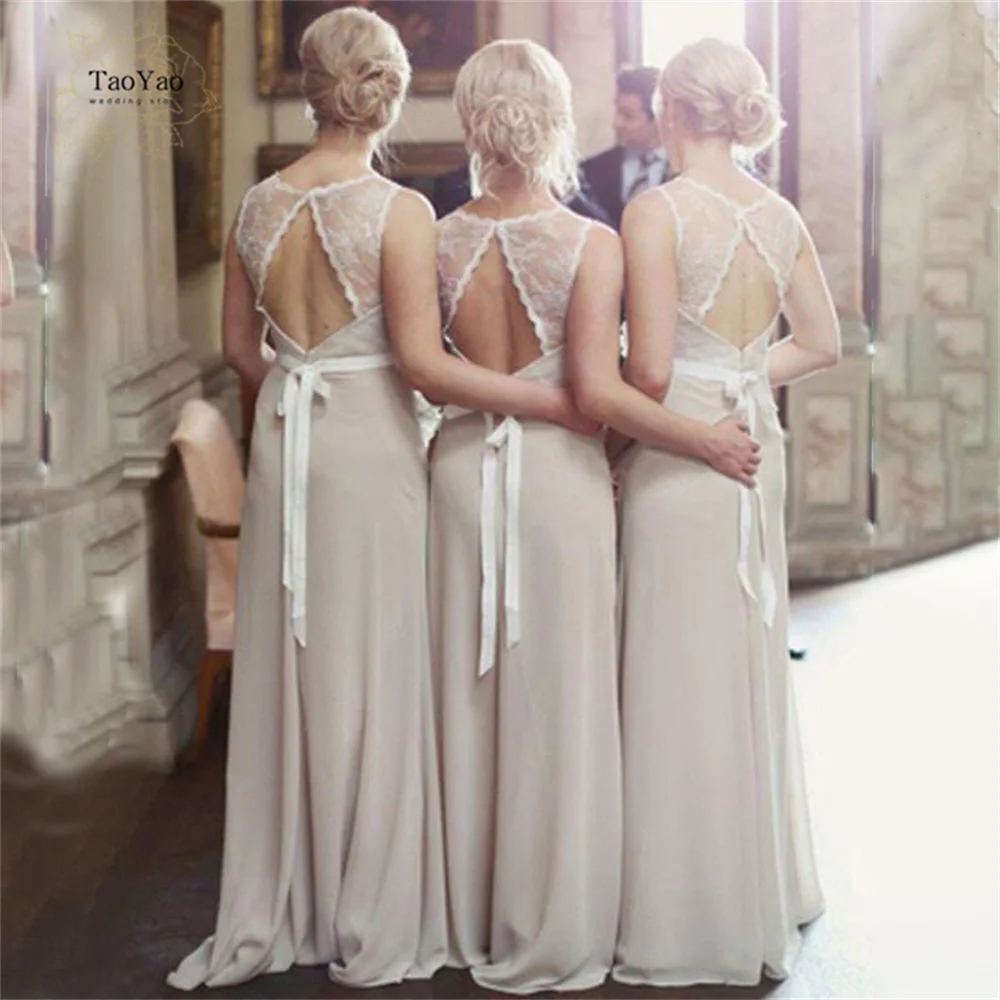 

Шифоновое платье подружки невесты с О-образным вырезом без рукавов с открытой спиной и поясом кружевное приталенное Вечернее Платье Vestidos De ...