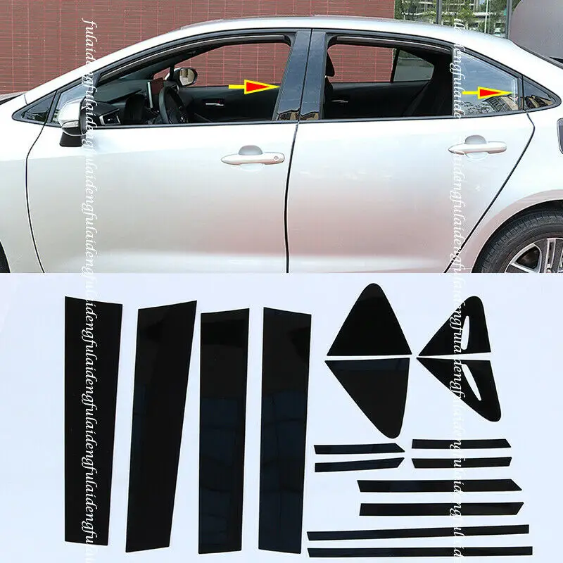 

For Toyota Corolla Sedan 2019-2021 Black Door B,C Pillar Mirror Plate Moulding Cover Trim 16Pcs Car Accessories