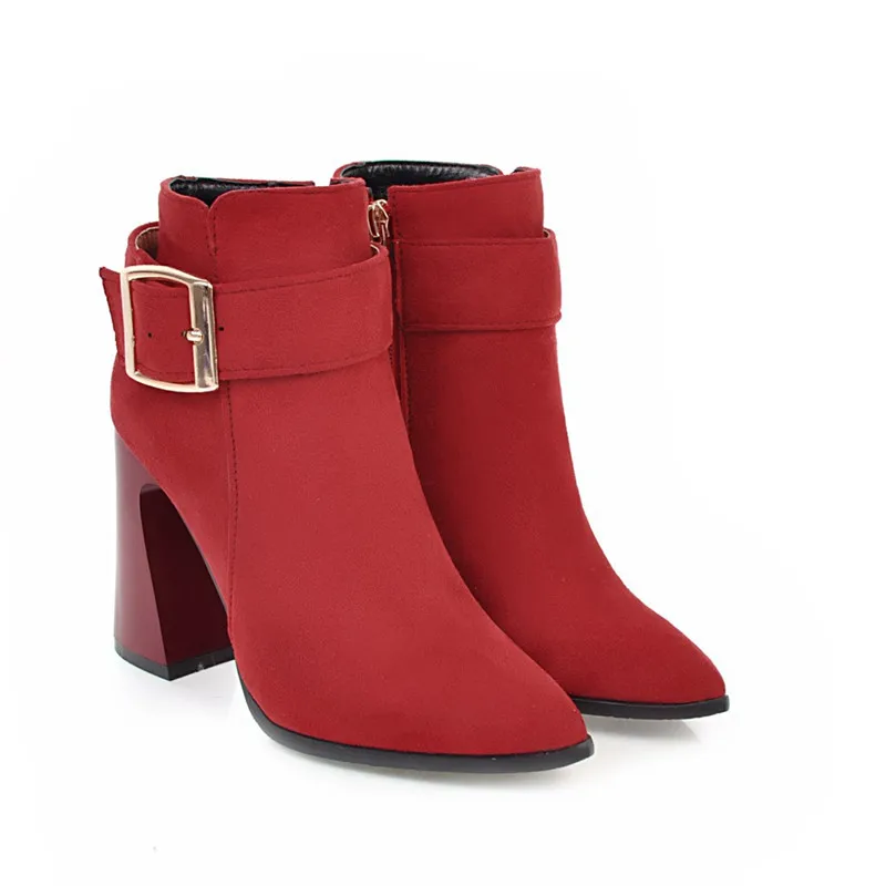 Обувь на молнии женские ботильоны полусапожки с пряжкой высоком каблуке меху для