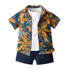 Летние богемные комплекты одежды для маленьких мальчиков 2 предмета джентльменские топы с цветочным принтом футболка шорты пляжная одежда