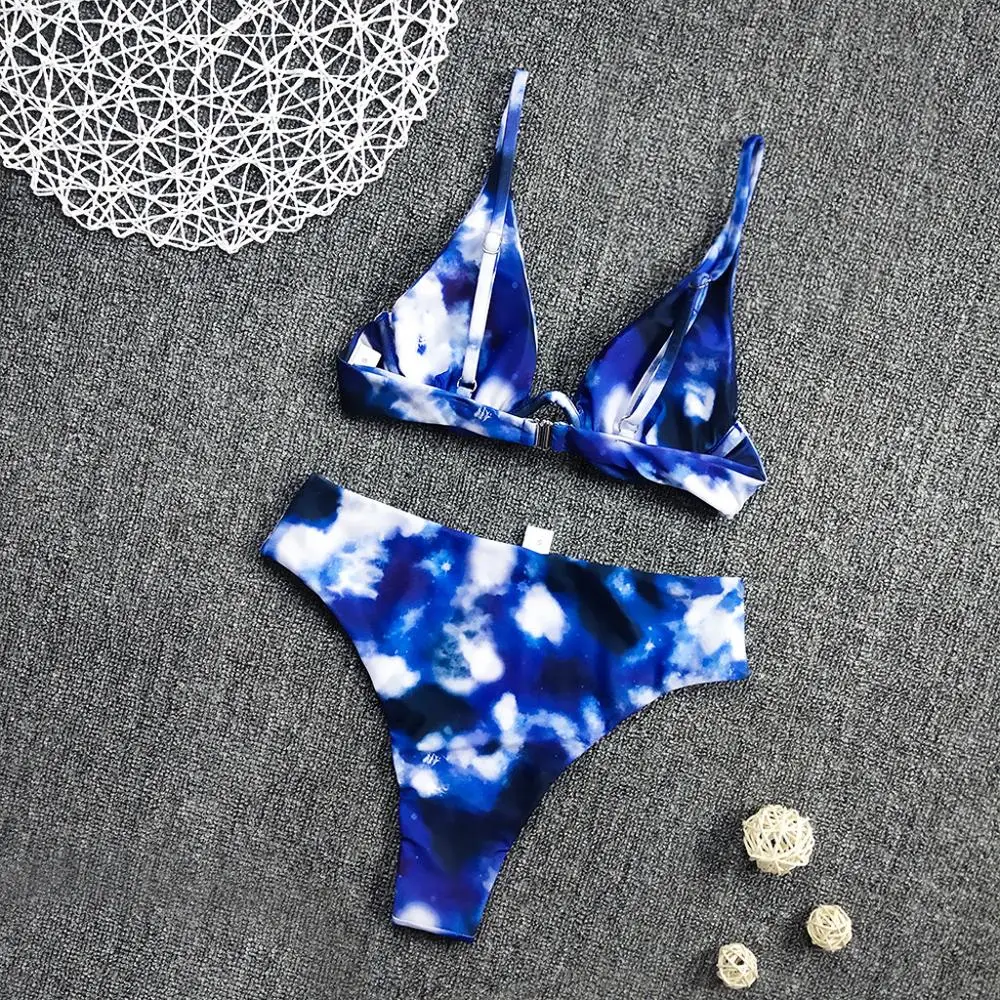 Размера плюс сексуальное бикини 2020 пуш-ап комплект синий Купальники Для женщин
