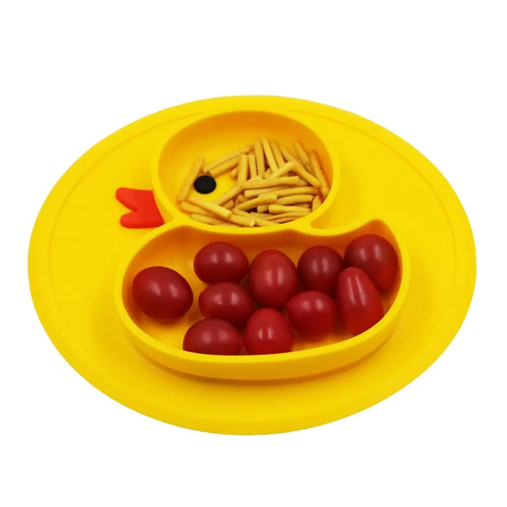 

Duck Silicone Divided Toddler Baby Plate Non Slip Kids Dinner Tray Food Bowl Feeding Food Tableware Cartoon Dishes Eating Dinne