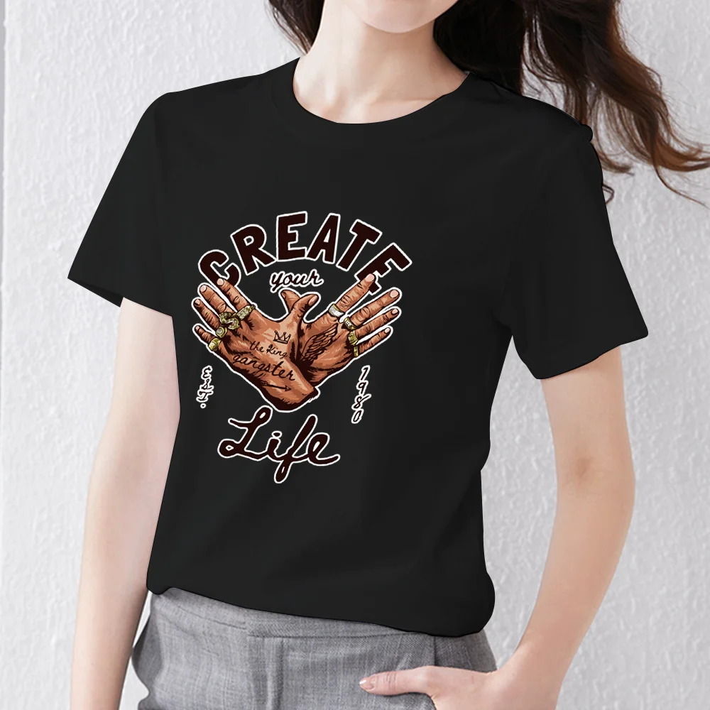 

Женская футболка с круглым вырезом, коротким рукавом и принтом, в стиле хип-хоп