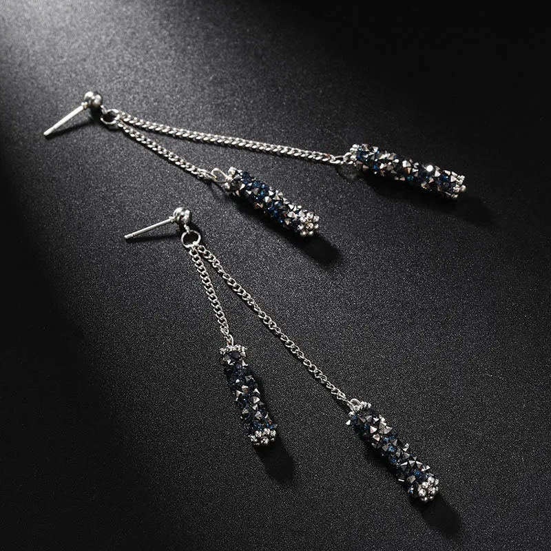 Горячая Распродажа корейские длинные серьги с кисточками эффектные голубые