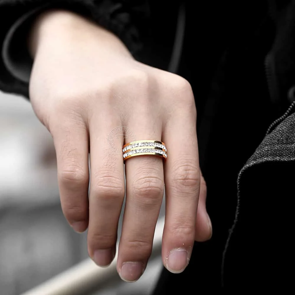 Мужское и женское кольцо из нержавеющей стали золотистый/серебристый со льдом