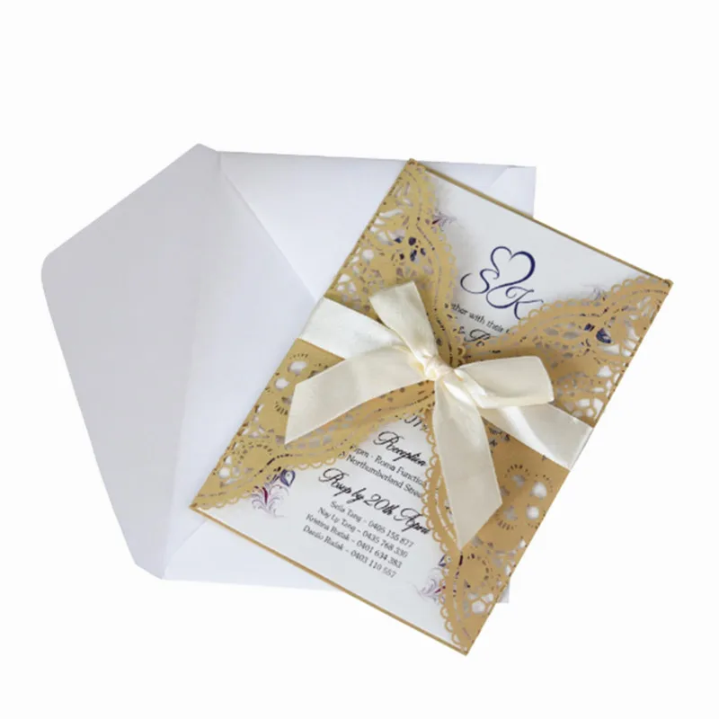 Кружевные свадебные приглашения цветок Лазерная подарочная карта темно синий