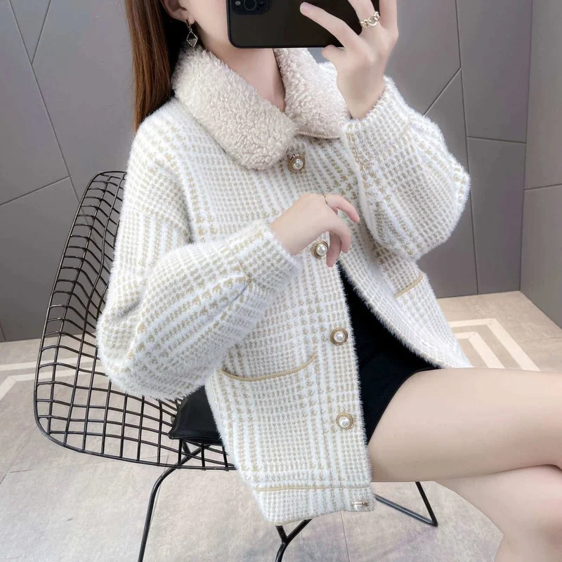 

Imitated mink velvet short jacket women autumn and winter 2021 new all-match blouse cardigan Korean fashion loose woolen coat