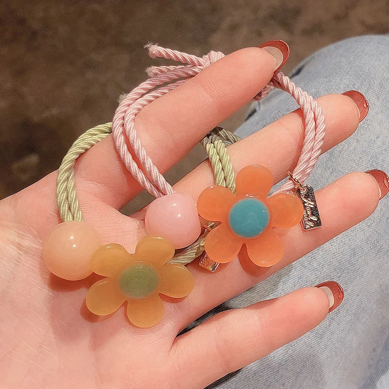 Простая Милая цветная Цветочная резинка для волос в Корейском стиле акриловая