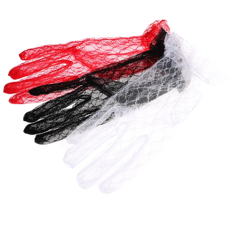 

Short Pure Lace Gloves women Party Wedding Lace Glove Black Red White