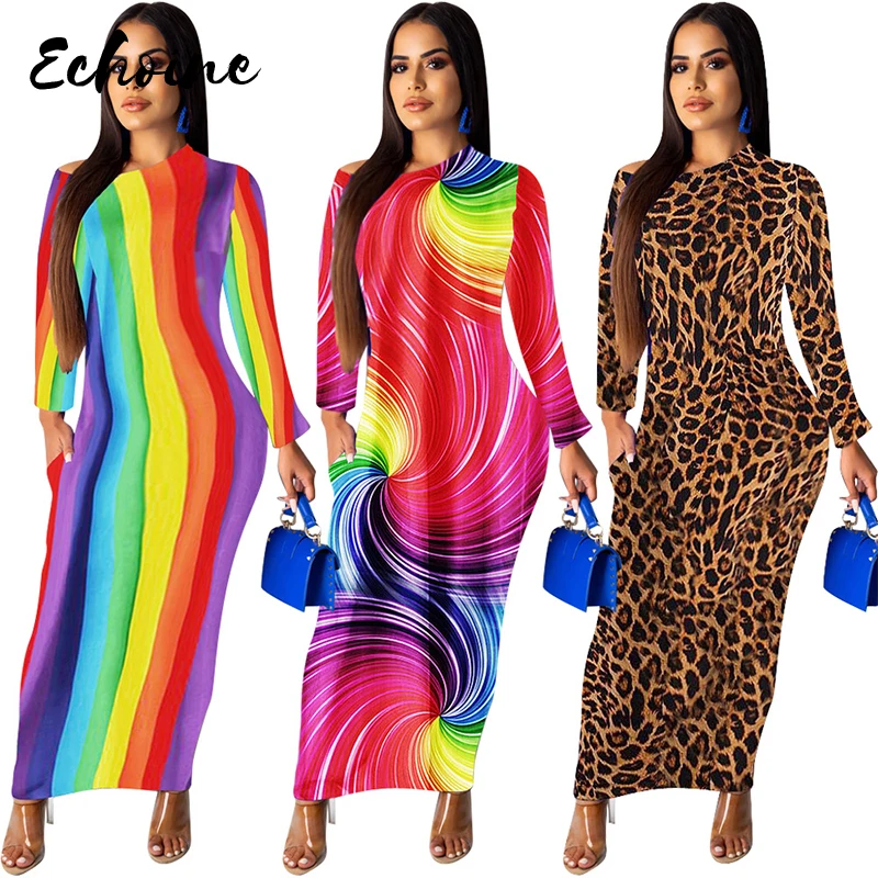 

Женское платье-Макси длиной до щиколотки, с леопардовым/цветным принтом