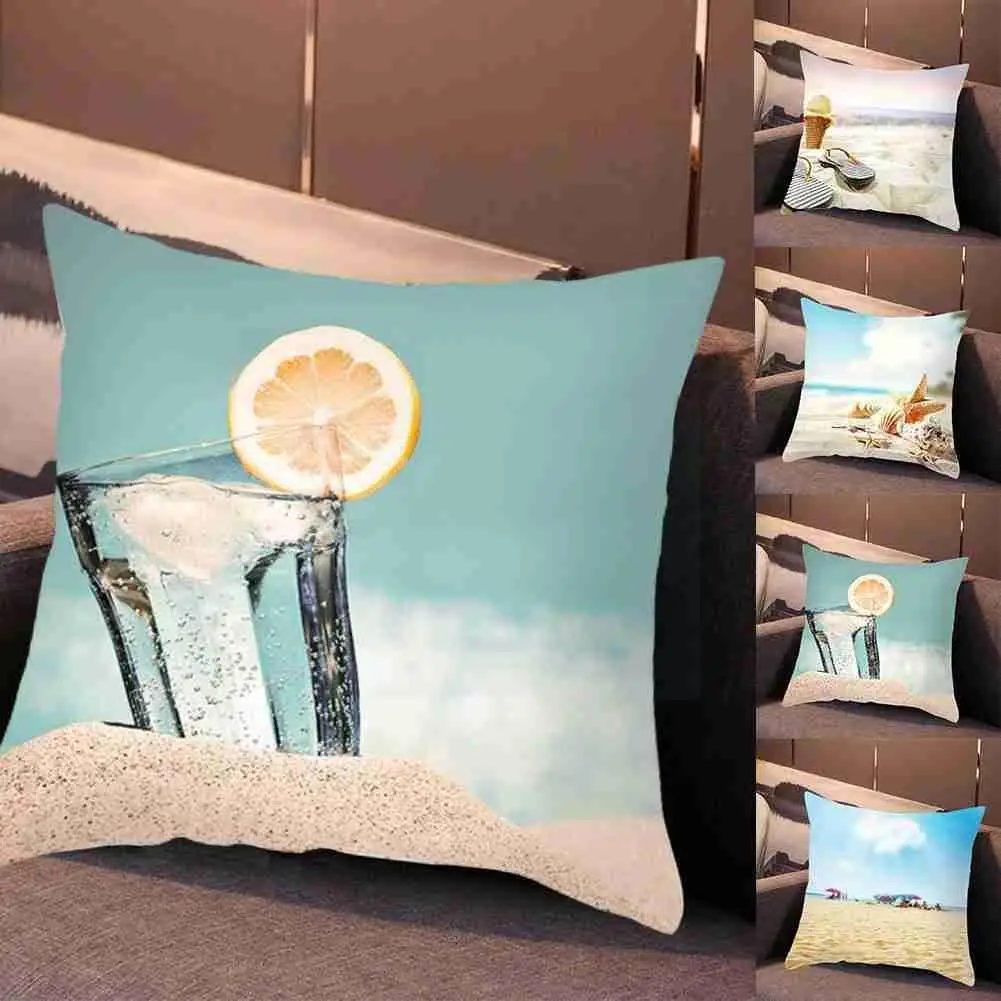

NEW Tropical Beach Blue Cushion Covers Soft Linen Palm Livingroom Couch Throw Case Sofa Pillows Print Decorative Cover Pillow
