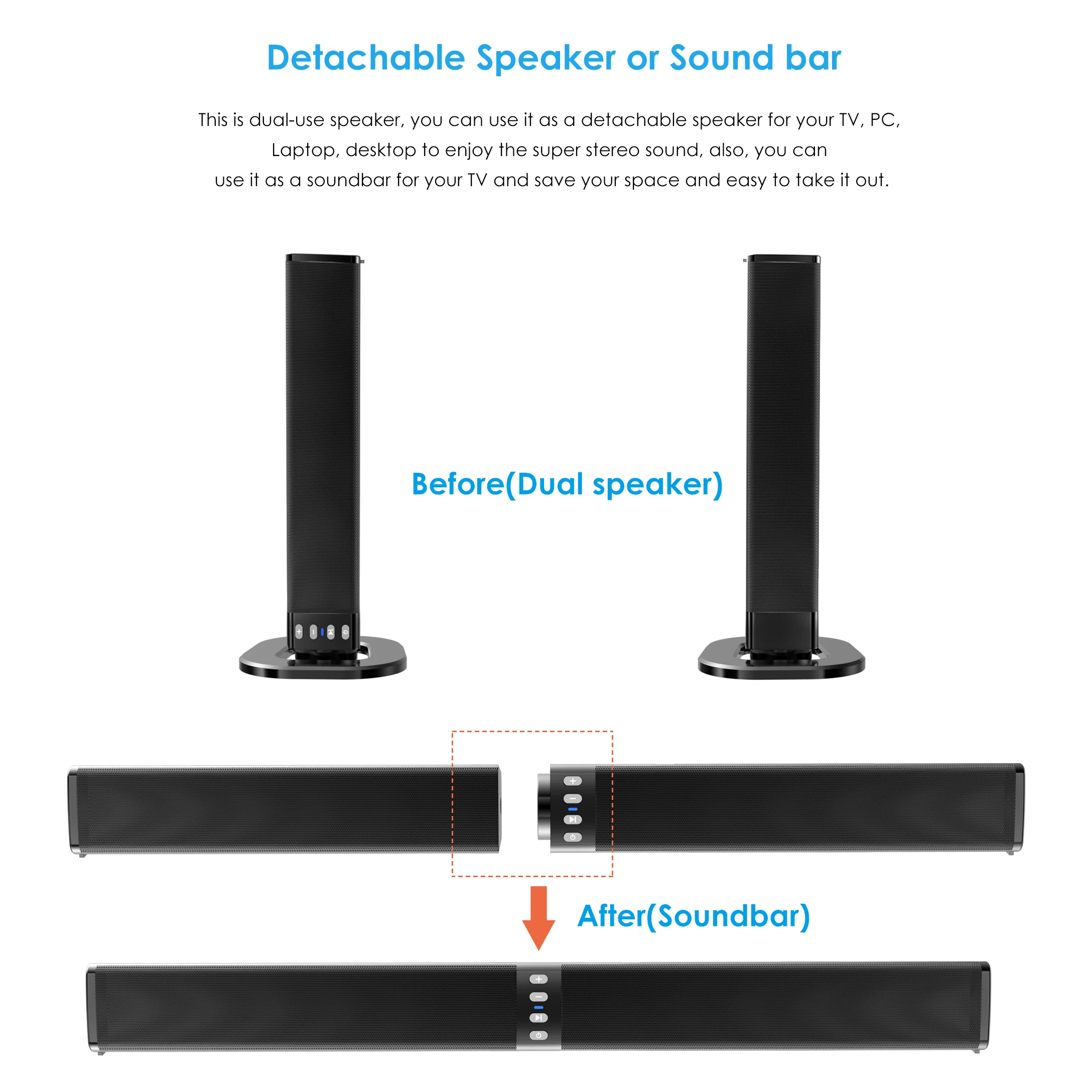 Soundage  Wireless Bluetooth Speaker  Stereo Sound Home Theater System Soundbar Adjustable Subwoofer Loudspeaker for TV/PC