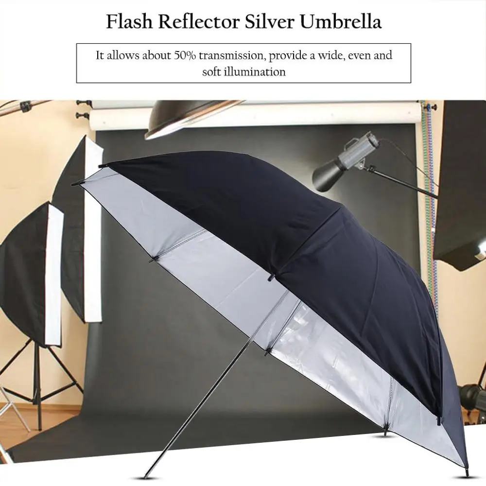 

Photography essentials 83cm 33" Photo Studio Flash Light Grained Black Silver Umbrella Reflective Reflector Photography umbrella