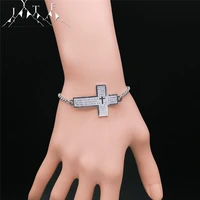 2022 stainless steel bible cross chain bracelet womenmen silver color bracelet jewelry bijoux acier inoxydable femme b9115s05