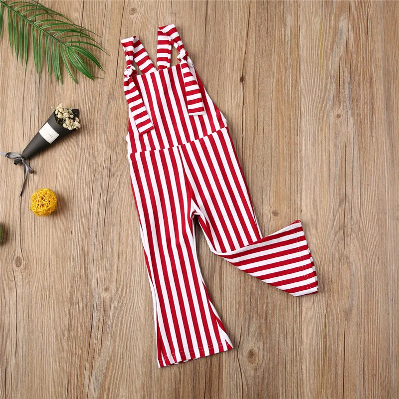 

Infants Baby Girl Romper Baby Overalls Summer Flat Neck Sleeveless Striped Wide Leg Long Pants Kids Sleeveless Backless Jumpsuit