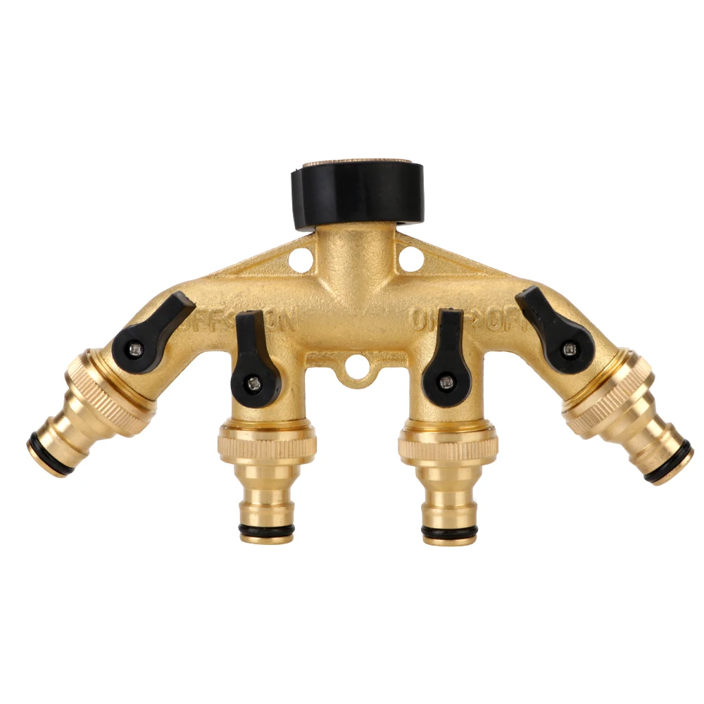 

Латунный соединитель для полива с резьбой 3/4 дюйма, 4-сторонний соединитель для шланга, Внешний кран