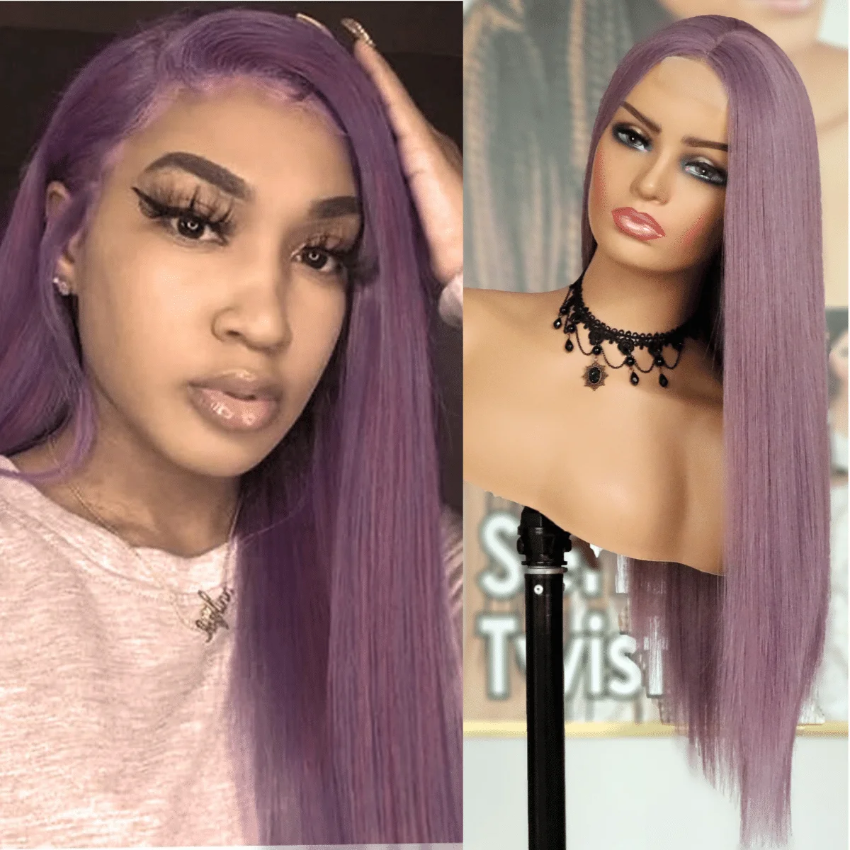 

Lace Wig Long Hair Natural Straight Mix Purple Hair Wigs Glueless Synthetic Lace Wigs for Fashion Women