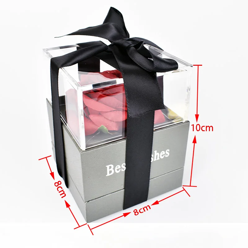 Высокое качество красивая красная роза цветок коробка ювелирных изделий с 100