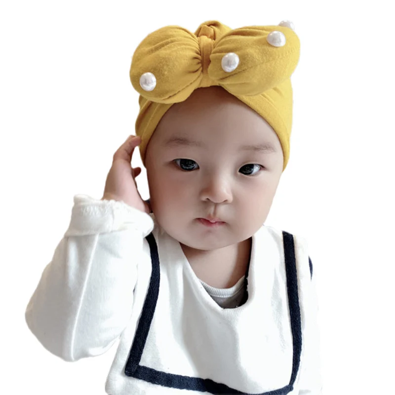 

Winter Baby Girl Hats Color Soft Cute Newborn Baby Bowknot Girls Caps Infant Hat Turban Elastic Cap