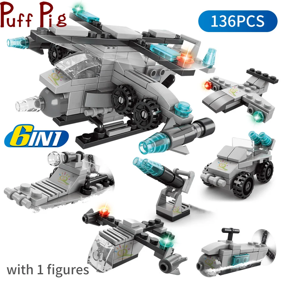 

136PCS 6in1 DIY Building Blocks Children's Naval Forces Battleship Figures Bricks for Children Adventure Role Playing Game