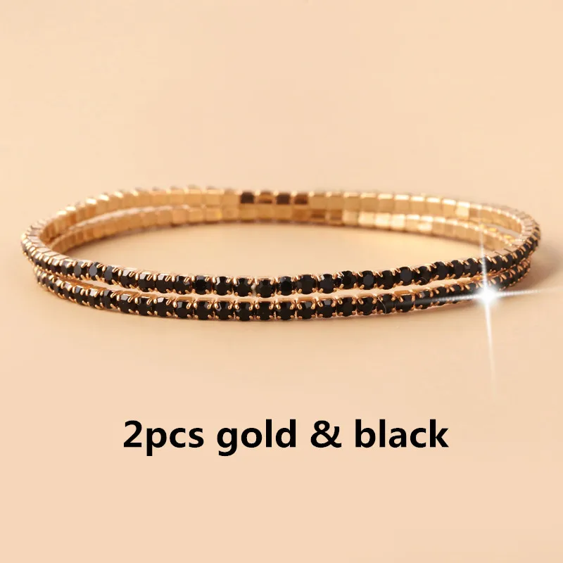 2pcs gold black 1-2 шт набор циркониевый регулируемый браслет для женщин шариковая направляющая Кристалл CZ золото/серебро цвет ювелирные изделия Pulseira Feminina - Окраска металла: 2pcs gold black