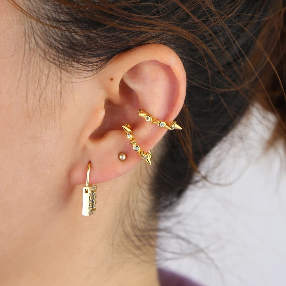 

Gold color ear cuff no piercing clip on earrings minimal spikes cuff earring fashion delicate wholesale jewelry Small hoops