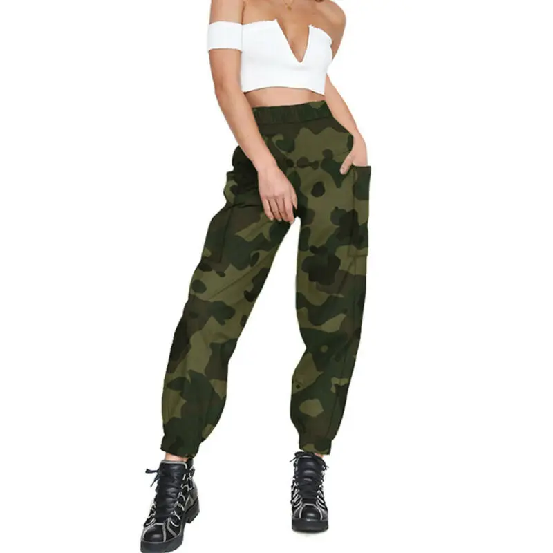 Hot Sale Women Casual Elastic High Waist Camouflage Long Pants Female Girls Loose Camo Cargo Baggy Jogger Workout 2 Colors | Спорт и