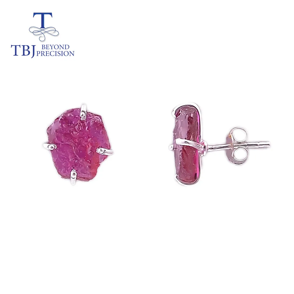 

Handmade Ruby rough earring,nautral aquamarine earring,natural rhodolite garnet earring 925 sterling silver jewelry tbj