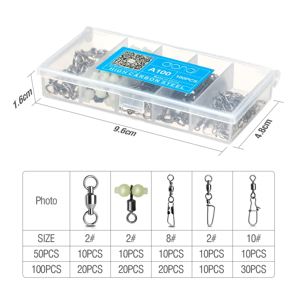 DONQL 50 шт./компл. 5 видов гибридных рыболовных соединителей блокирующая Пряжка