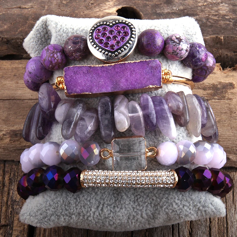RH Fashion Stones Beaded Bracelet 5pc Stone Druzy Bracelets Sets For Women Jewelry DropShip