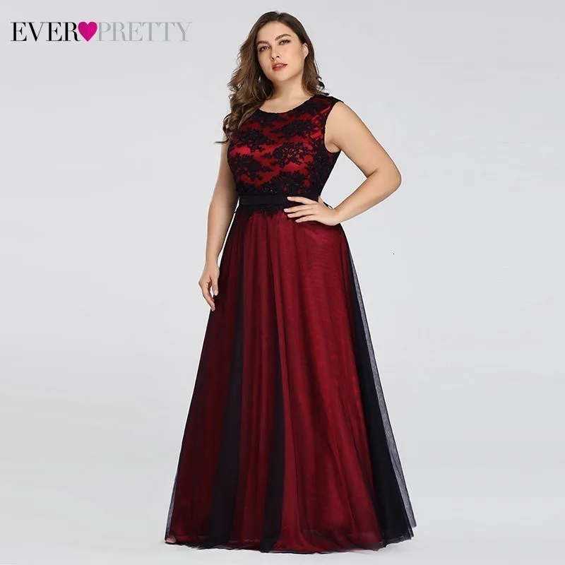 Платья для выпускного вечера размера плюс, длинные платья Ever Pretty EZ07545, элегантное бордовое кружевное платье с аппликацией из тюля, сексуальное темно-зеленое платье для свадьбы
