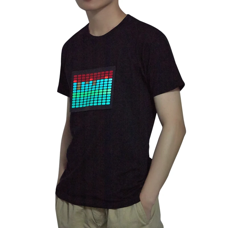 Hot HG-Men Sound Activated Led T-Shirt Light Up Flashing Rock Disco Equalizer Short Sleeve T Shirt | Спорт и развлечения