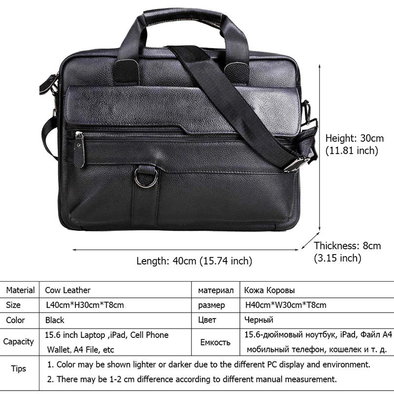 2020 New Business Men's Briefcase Genuine Leather Shoulder Messenger Bag 14&15.6 inch Laptop Bags Document Bag Handbag Men Bag