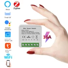 Мини Wi-Fi переключатель Zigbee, двухсторонний выключатель с голосовым управлением, работает с Alexa Google Home, максимальное освещение 10 а16 А