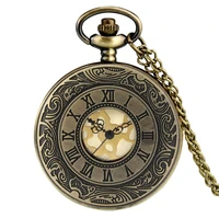 retro bronze hollow flip quartz pocket watch roman numerals gold dial watch fashionable and durable chain pendant necklace gifts