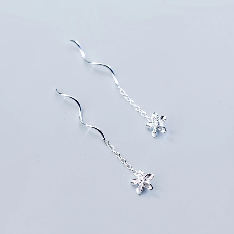 Trendy 100% 925 Sterling Silver Small Flower Ear Threads Earings Line Dangle Drop Earrings for Women Jewelry Gifts | Украшения и