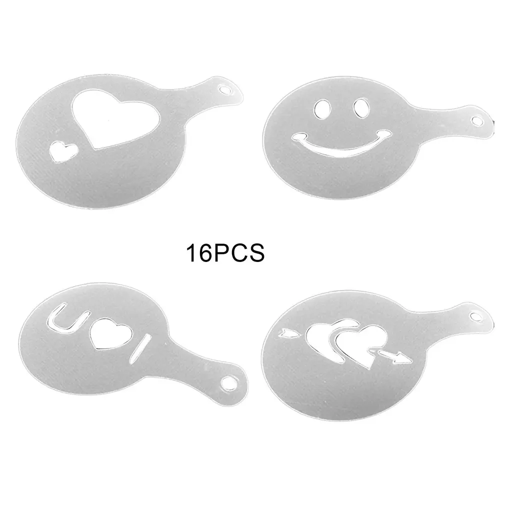 

16Pcs Coffee Stencils Fancy Coffee Printing Model Foam Spray Cake Stencils Coffee Drawing Cappuccino Mold Printing Assembly