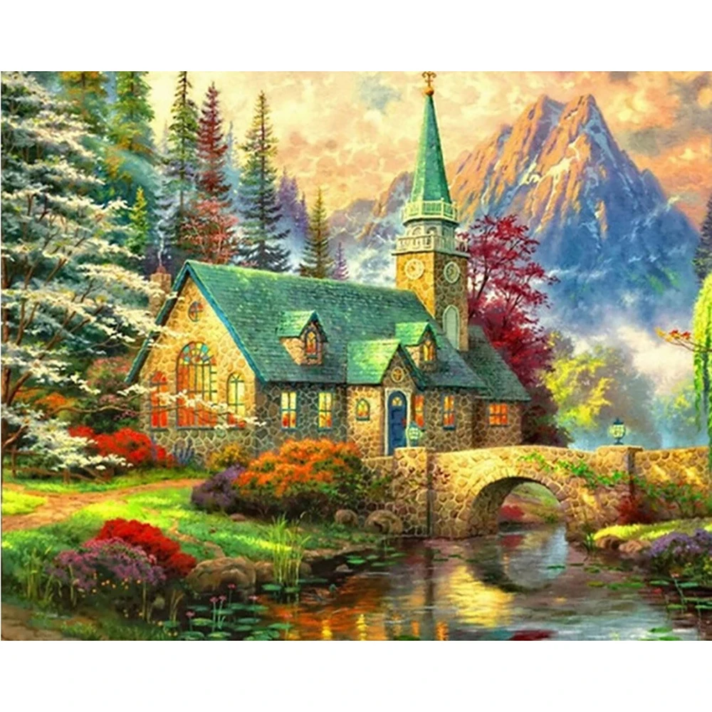Full Square/round Diamond 5D DIY Diamond Painting Mountain House Embroidery Cross Stitch Rhinestone Mosaic Home Decor