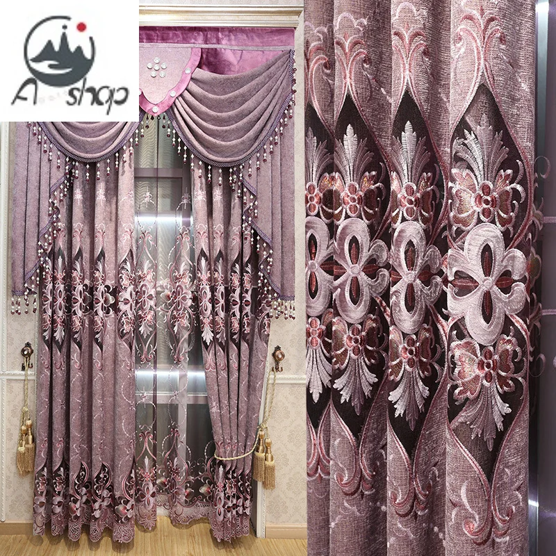 

AS New Luxury Atmosphere European-style High-end Semi-shading French Window Embroidery Curtains for Living Dining Room Bedroom
