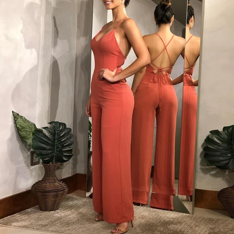 

Sexy Backless Jumpsuit Prom Dresses Criss Cross Deep V-Neck Pant Suits Special Occasion Party Gowns For Women Girls Custom Made