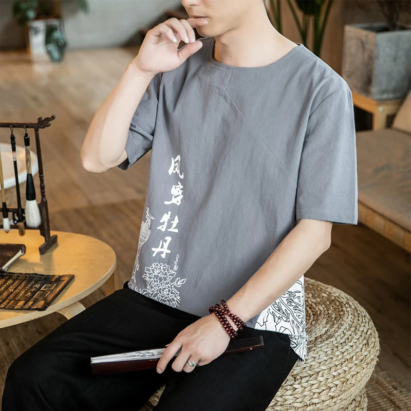 Японская футболка для мужчин повседневное кимоно в стиле Харадзюку модная