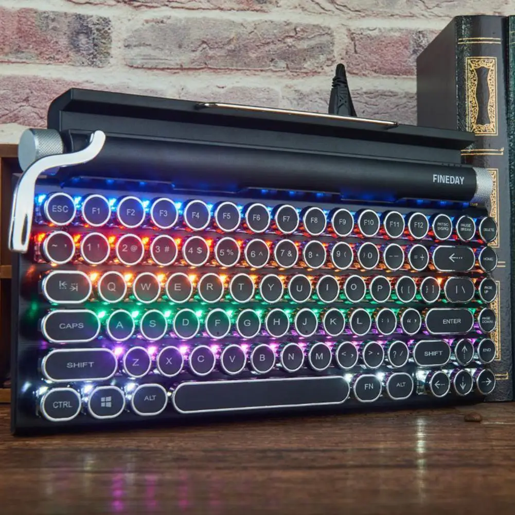 

Клавиатура для пишущей машинки, 83 клавиши, Беспроводная Bluetooth RGB цветная подсветка, ретро Механическая клавиатура для мобильного телефона, п...