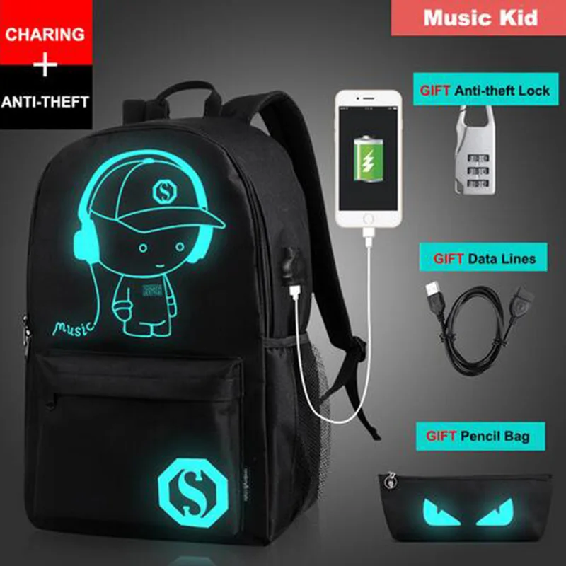 

Men Backpack USB Anti-theft Password Lock Student Cartoon School Bags for Teenagers Women Backpack 2020 Anime Luminous Printing